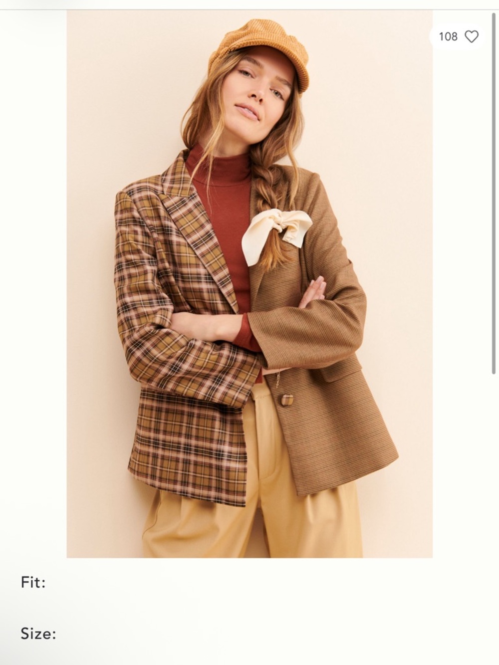 Mare Mare Two-Tone Brown Plaid and Solid Blazer